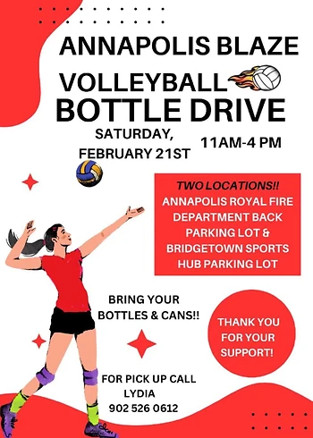 Poster for Bottle Drive Blaze Volleyball Club