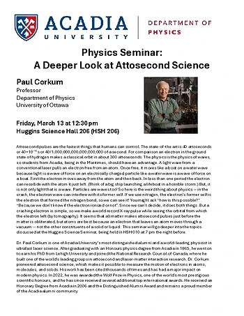 Poster for Physics Seminar- A Deeper Look at Attosecond Science