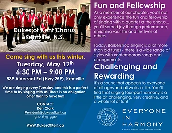 Poster for Dukes of Kent Barbershop Chorus