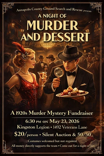 Poster for 1920's Murder Mystery and Desserts