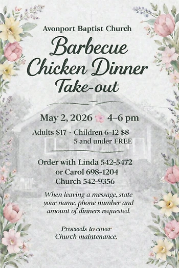 Poster for Spring 'Take Out' Chicken BBQ Supper