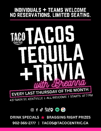 Poster for Tacos, Tequila and Trivia