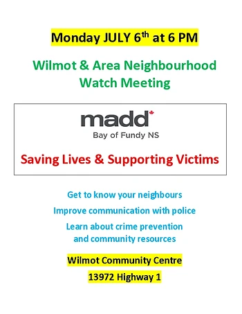 Poster for Wilmot & Area Neighbourhood Watch Meeting