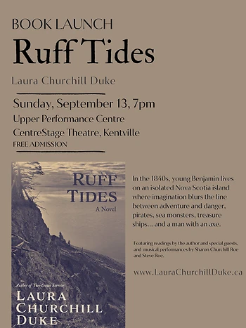 Poster for Book Launch for Ruff Tides by Laura Churchill Duke
