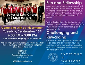 Poster for Dukes of Kent Barbershop Chorus