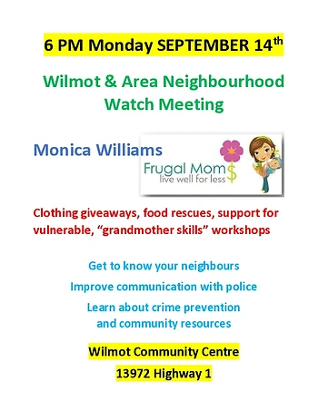 Poster for Wilmot & Area Neighbourhood Watch Meeting