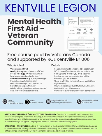 Poster for Mental Health First Aid - Veteran Community