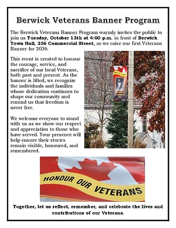 Poster for Raising the first Berwick Veterans Banner for 2026.