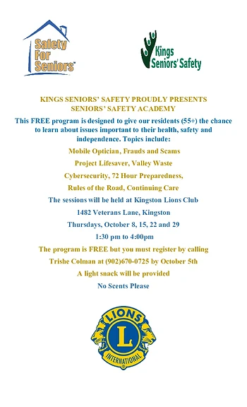 Poster for Kings Seniors' Safety Academy