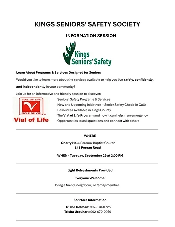 Poster for Kings Seniors' Safety Information Session