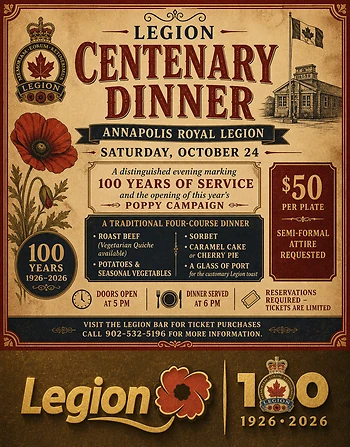 Poster for Annapolis Royal Legion Centenary Dinner