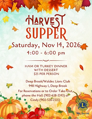 Poster for Deep Brook Waldec Lions Harvest Supper