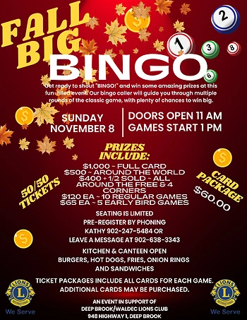 Poster for Deep Brook Waldec Lions Big Bingo
