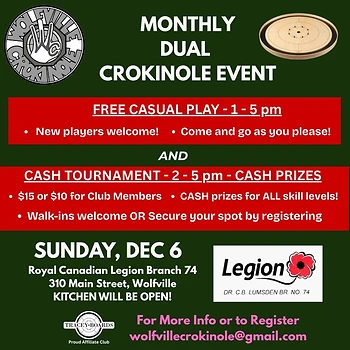 Poster for Crokinole Tournament & Social Play