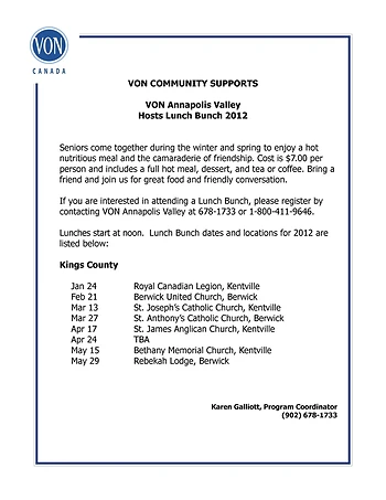 Poster for VON Lunch Bunch