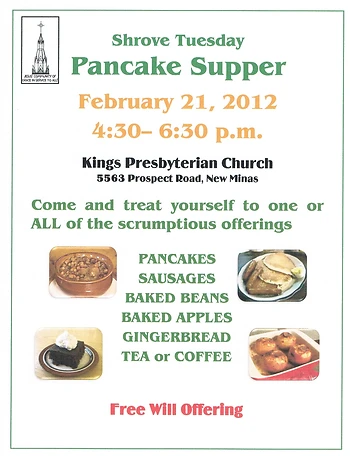 Poster for Shrove Pancake Supper