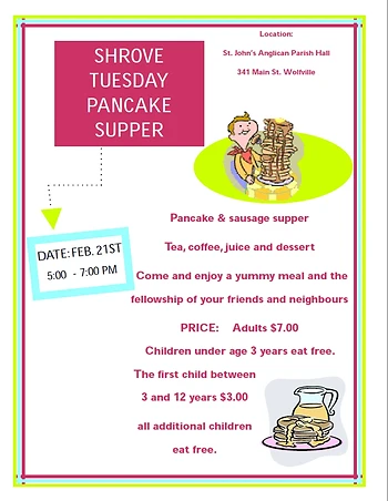 Poster for Shrove Tuesday Supper