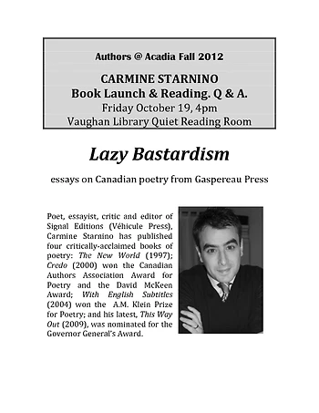 Poster for Carmine Starnino Booklaunch