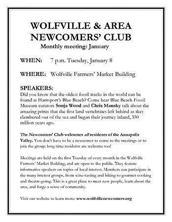 Poster for Wolfville Newcomers' Club