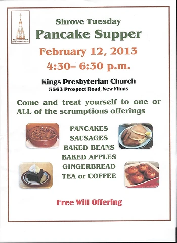 Poster for Shrove Tuesday Pancake Supper
