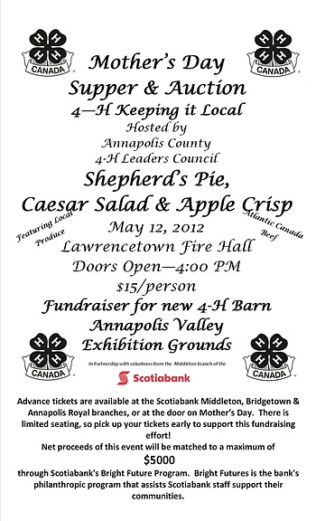 Poster for Mother's Day Supper Fundraiser