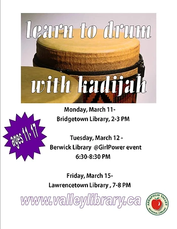 Poster for Learn to Drum with Kadijah!