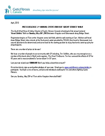 Poster for Cystic Fibrosis Great Strides Walk