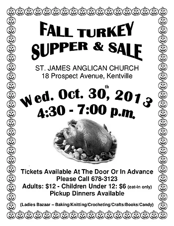 Poster for Turkey Supper & Ladies Bazaar