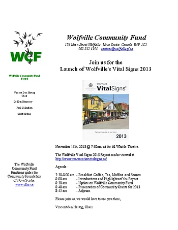 Poster for Wolfville's Vital Signs Report