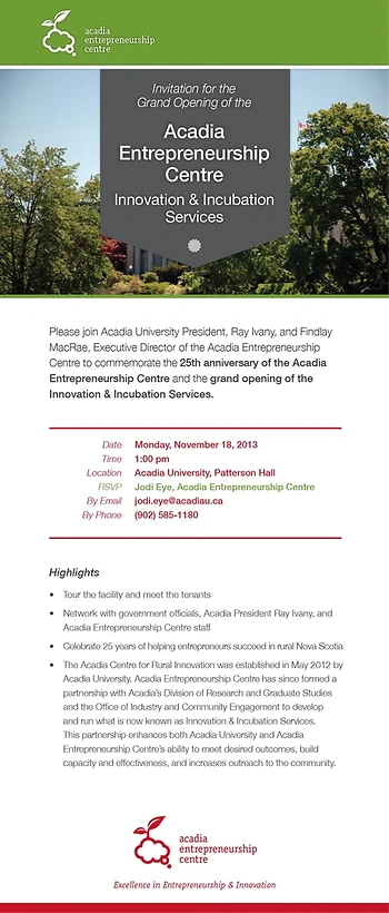 Poster for Grand Opening of Innovation and Incubation Services