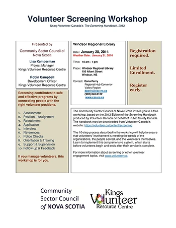 Poster for Volunteer Screening Workshop