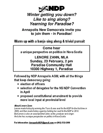Poster for Annapolis NDP AGM