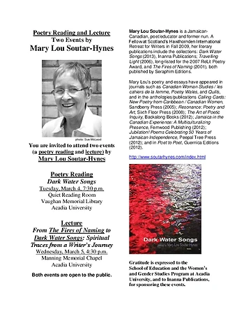 Poster for Poetry Reading by Mary Lou Soutar-Hynes