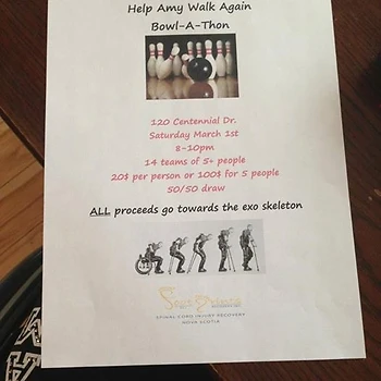 Poster for Bowl-A-Thon to get Amy Walking