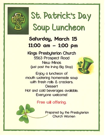 Poster for St Patricks  Day Soup Luncheon 