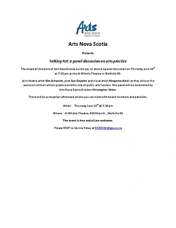 Poster for Arts Nova Scotia Talking Art