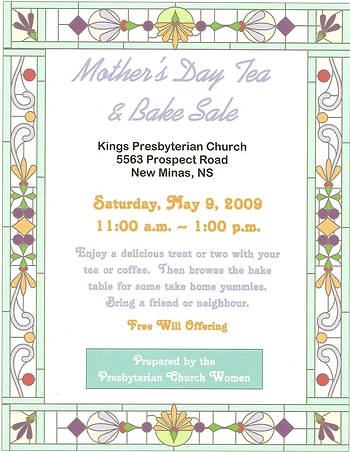 Poster for Mother's Day Tea and Bake Sale