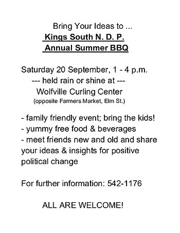 Poster for Kings South N.D.P. BBQ