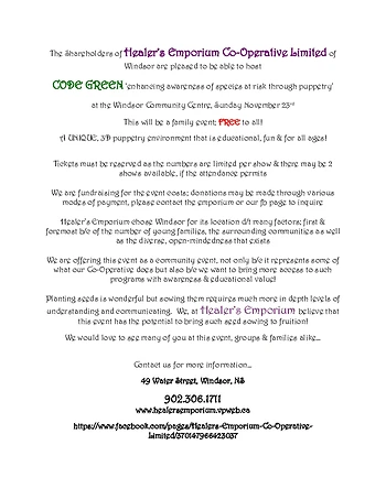 Poster for Code Green - awareness of species at risk