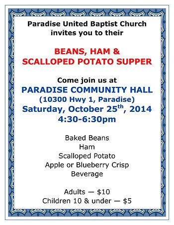 Poster for Beans, Ham & Scallop Potato Supper