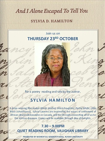 Poster for Sylvia Hamilton Poetry Talk