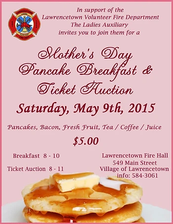 Poster for Mother's Day Pancake Breakfast & Ticket Auction
