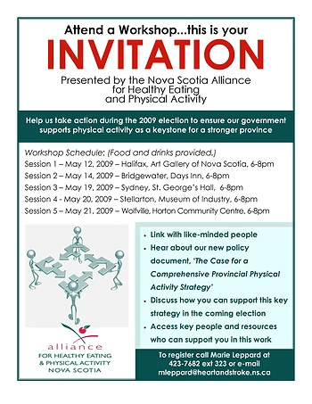 Poster for Nova Scotia Alliance for Healthy Eating & Physical Activity