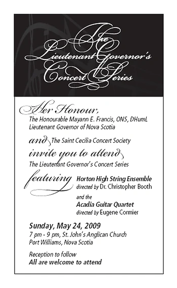 Poster for The Lieutenant Governor's Concert Series
