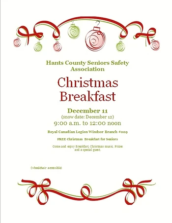 Poster for Senior Safety Asso. Christmas Breakfast