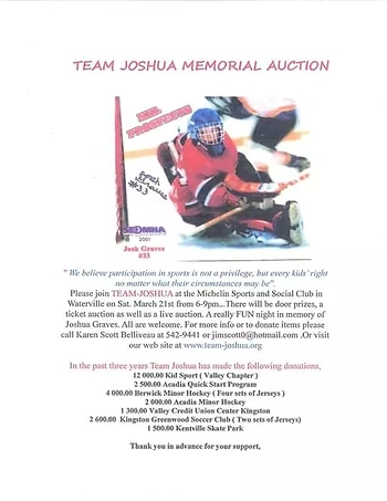 Poster for Team Joshua Memorial Auction