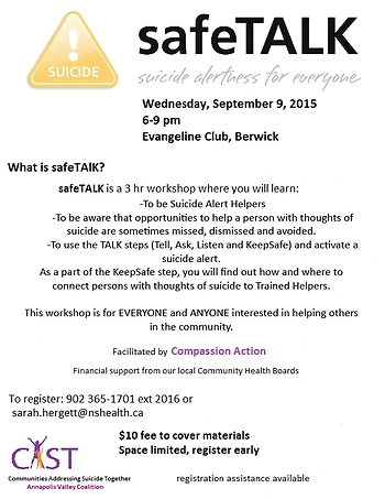 Poster for safeTALK Suicide Awareness training