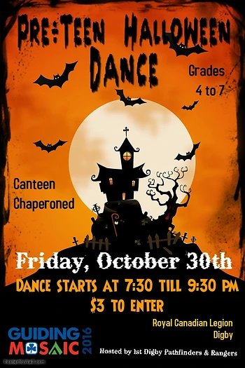Poster for PreTeen Halloween Dance