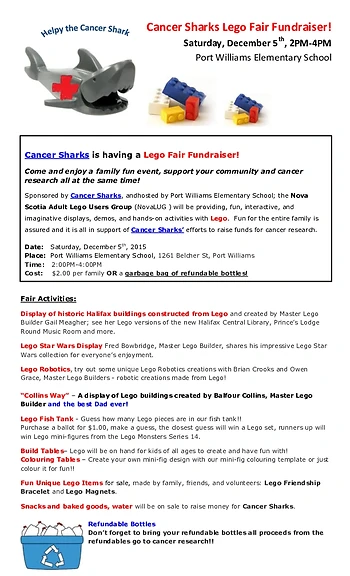 Poster for Cancer Sharks Lego Fair Fundraiser