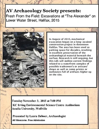 Poster for AV Archaeology Society Talk on 19th Century Halifax 